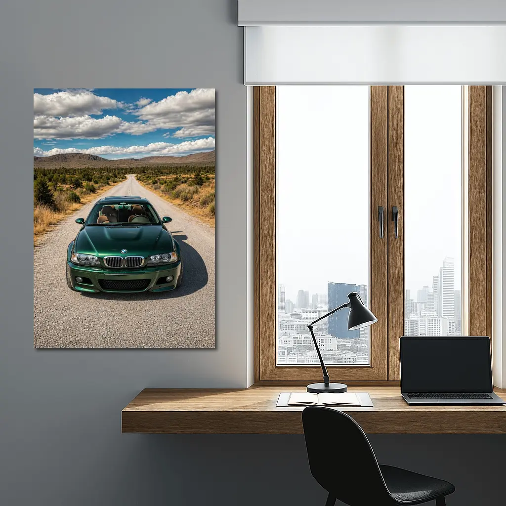 Green BMW M3 on Desert Road – Wall Art