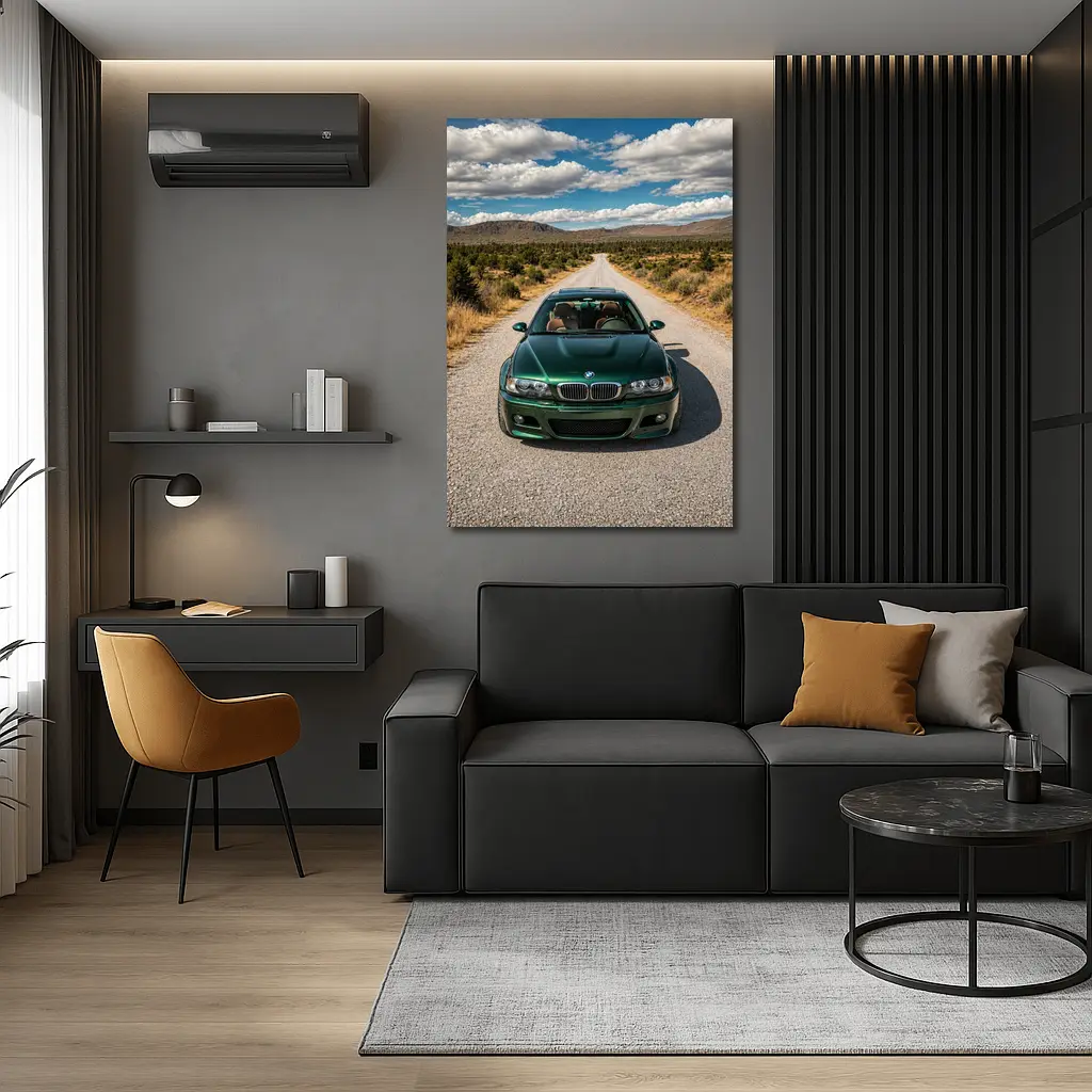 Green BMW M3 on Desert Road – Wall Art