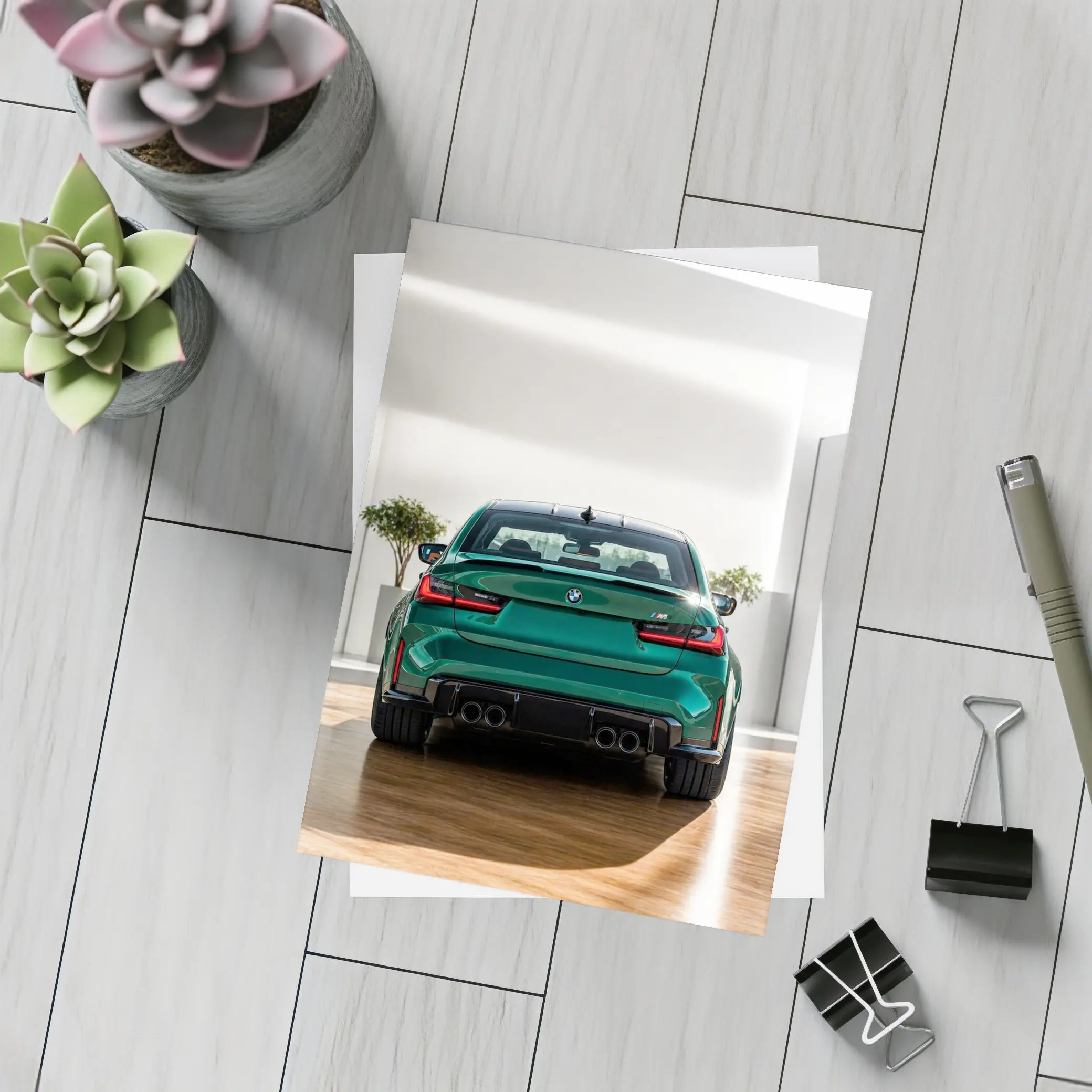 BMW M3 Green Rear View Indoor Showroom – Postcards