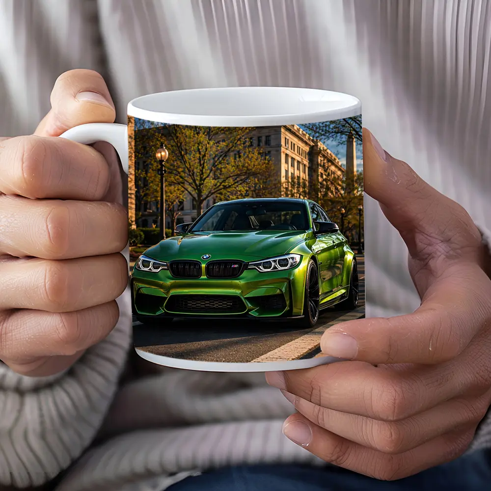 Green BMW M3 Urban Street Scene – Mugs