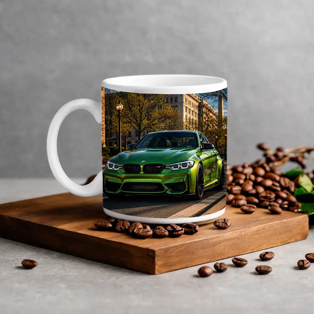 Green BMW M3 Urban Street Scene – Mugs