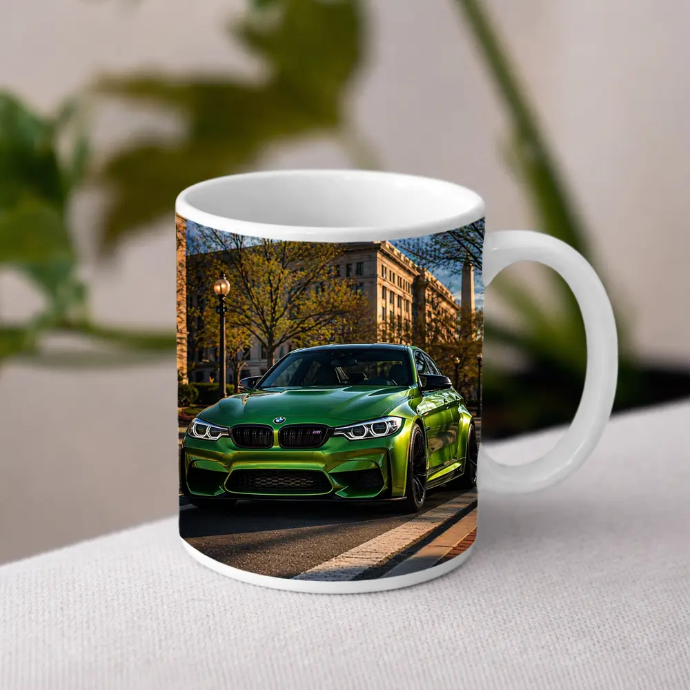 Green BMW M3 Urban Street Scene – Mugs