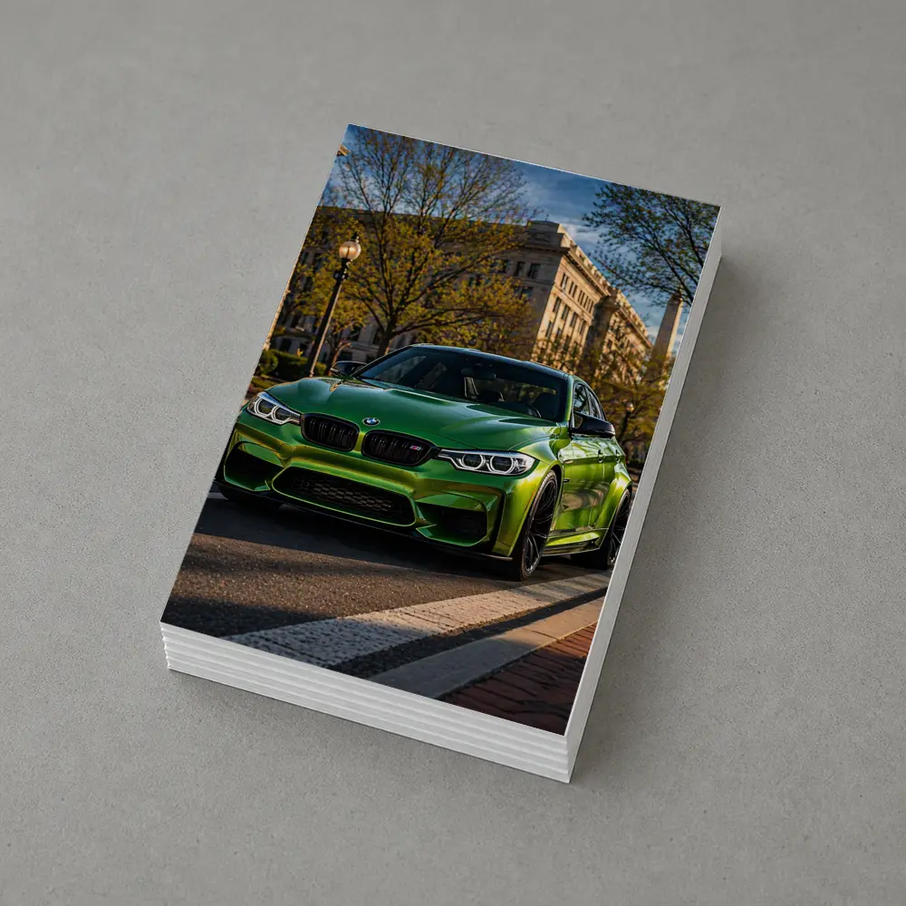 Green BMW M3 Urban Street Scene – Postcards