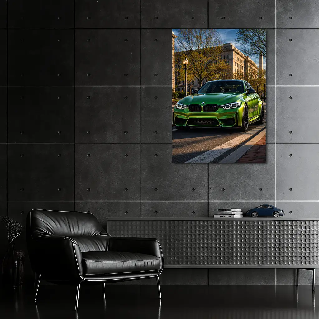 Green BMW M3 Urban Street Scene – Wall Art