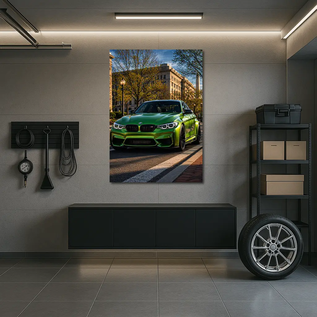 Green BMW M3 Urban Street Scene – Wall Art
