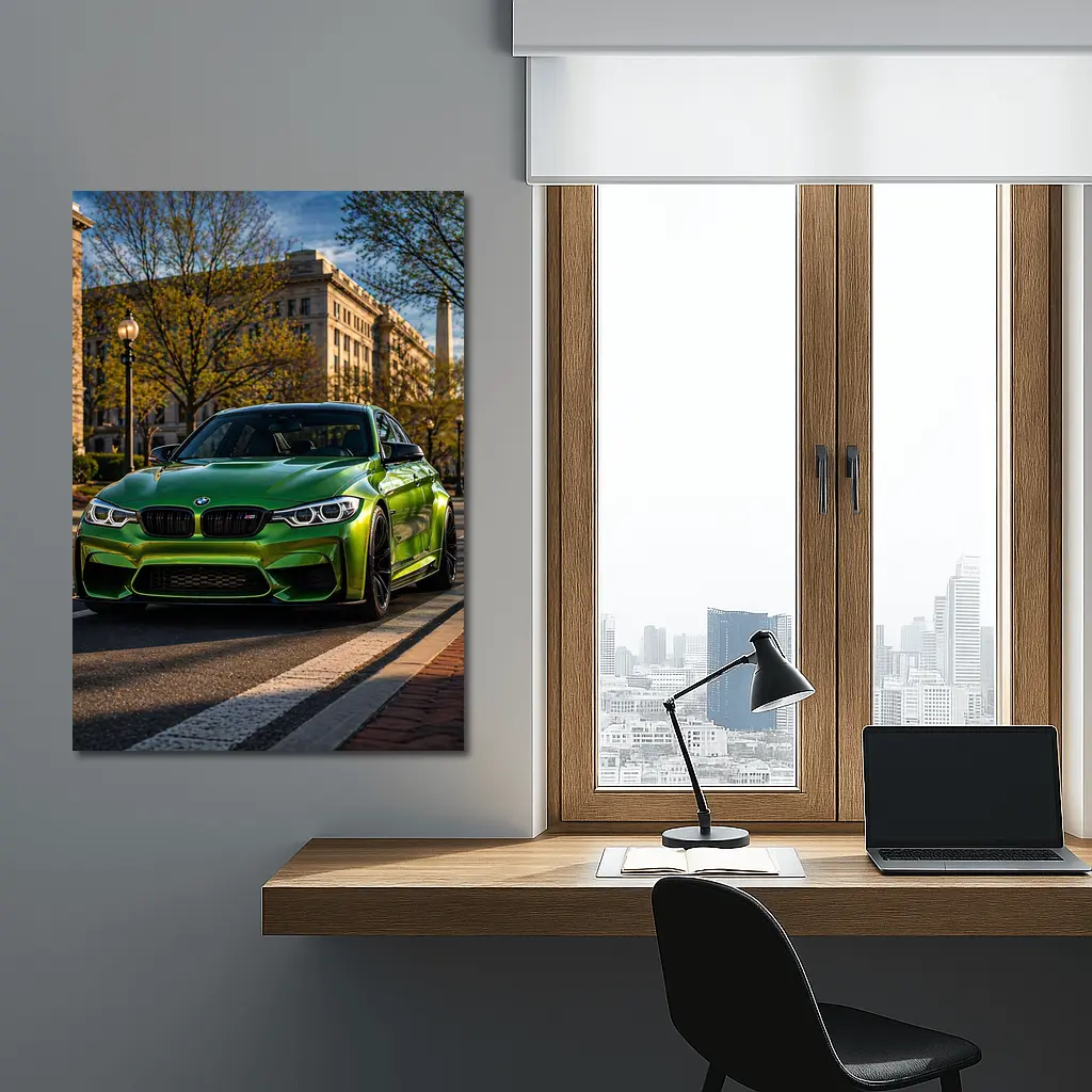 Green BMW M3 Urban Street Scene – Wall Art