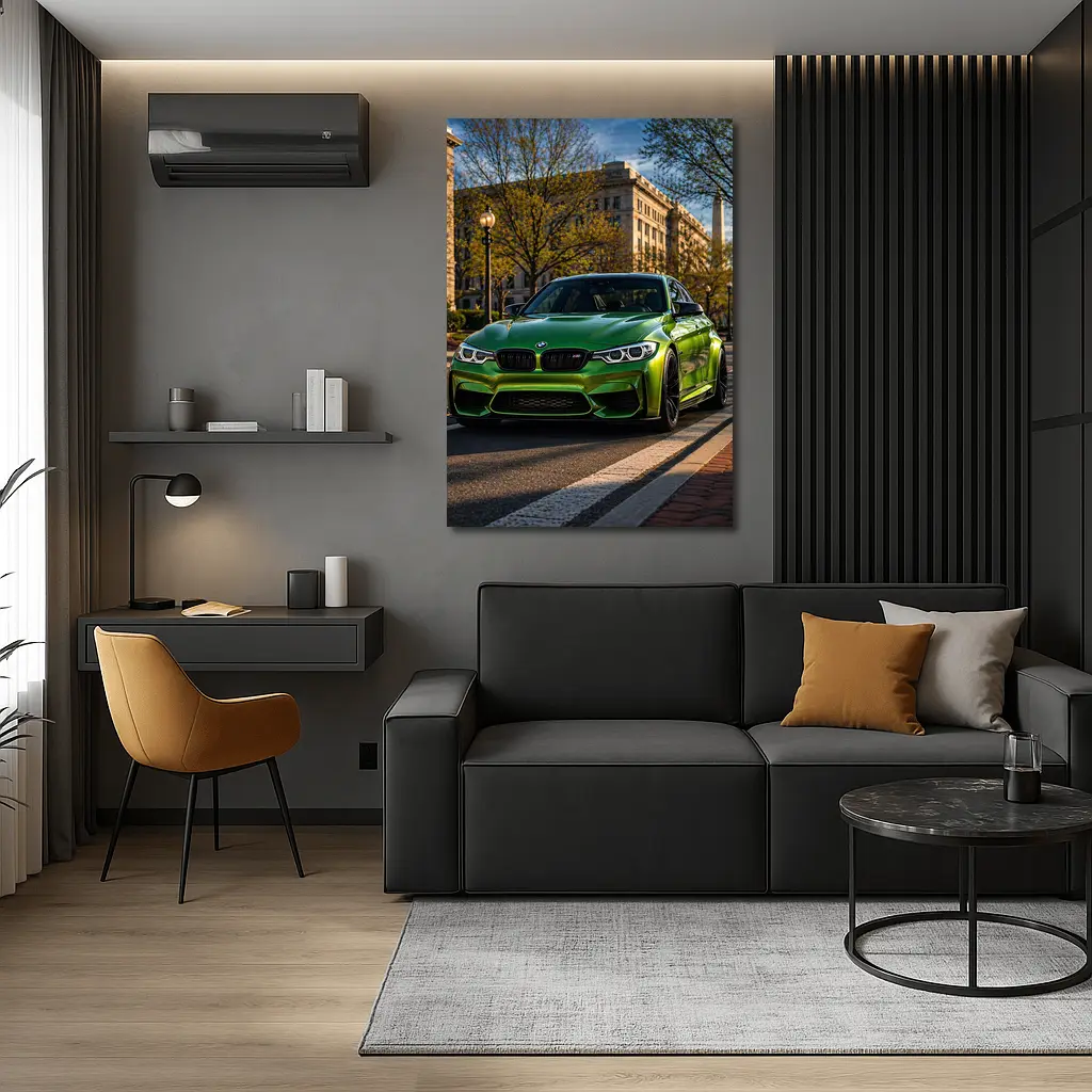 Green BMW M3 Urban Street Scene – Wall Art