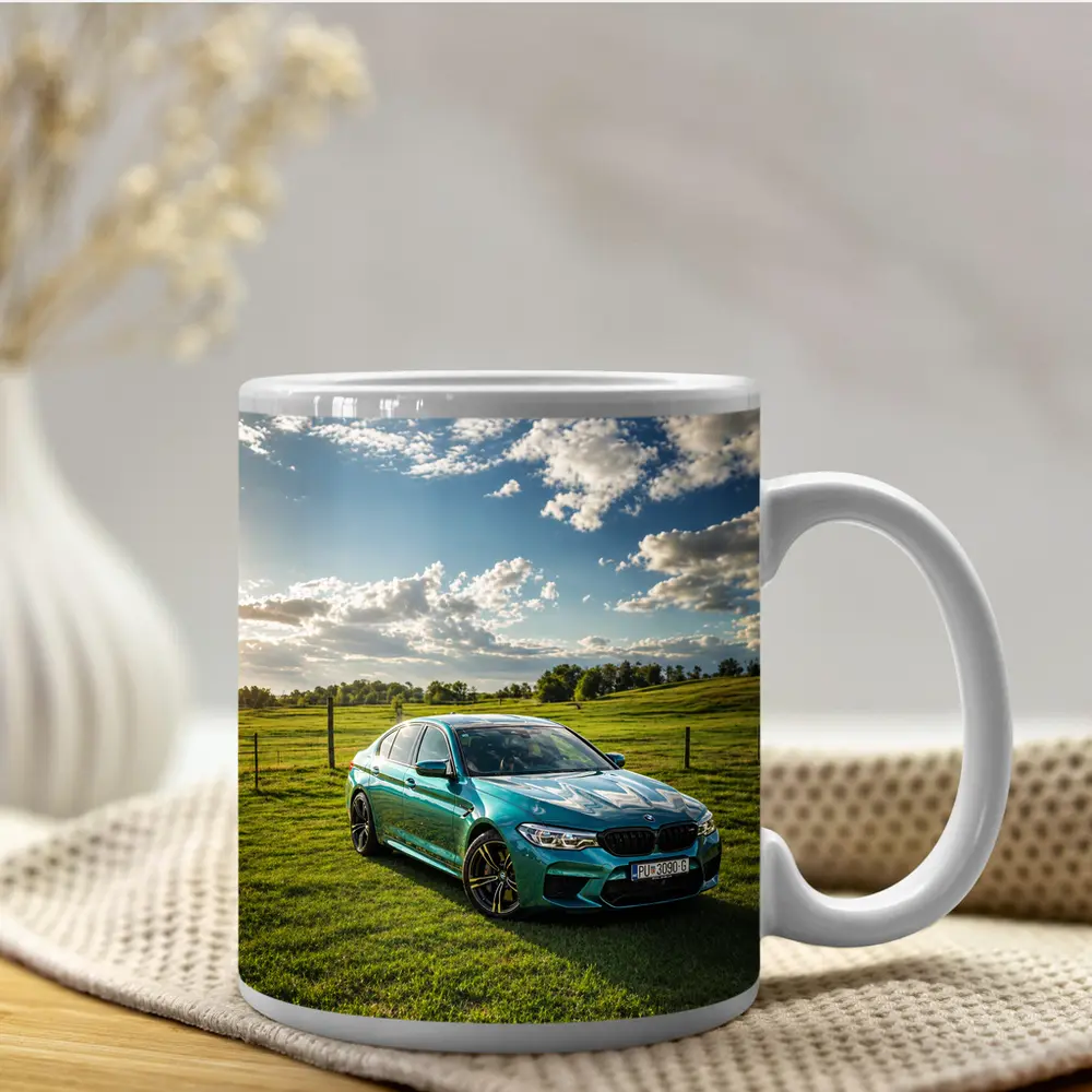 BMW M5 Teal Sedan Green Field Sky – Mugs