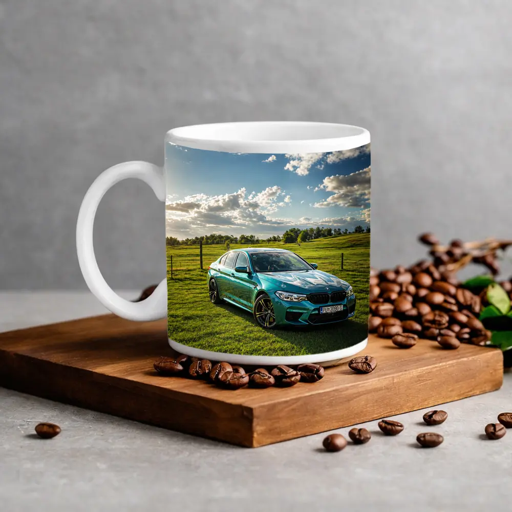 BMW M5 Teal Sedan Green Field Sky – Mugs