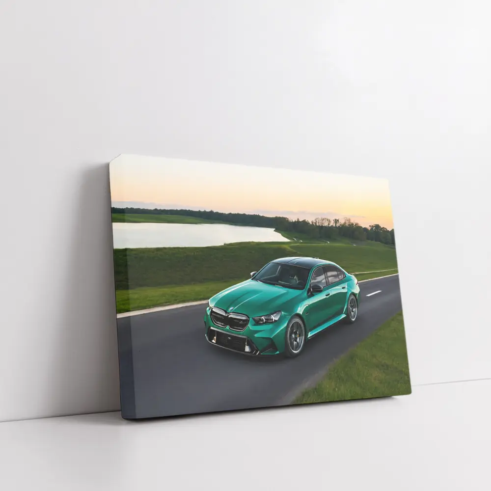 BMW M5 Green Sedan On Open Road – Wall Art