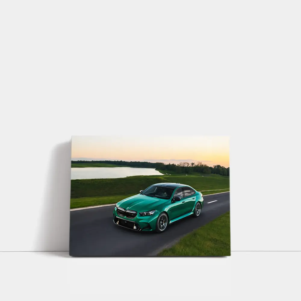 BMW M5 Green Sedan On Open Road – Wall Art
