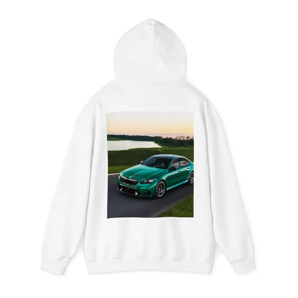 BMW M5 Green Sedan On Open Road – Hoodies