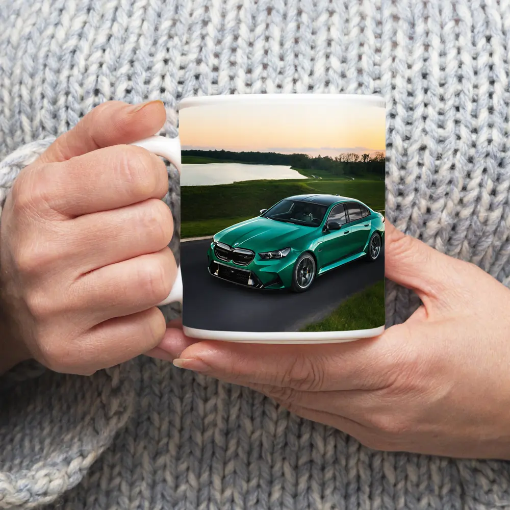 BMW M5 Green Sedan On Open Road – Mugs