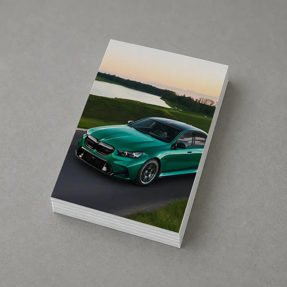 BMW M5 Green Sedan On Open Road – Postcards