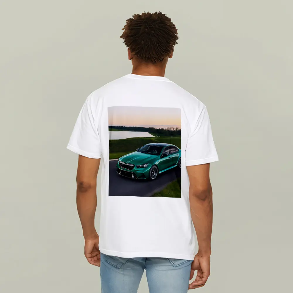 BMW M5 Green Sedan On Open Road – T-Shirts