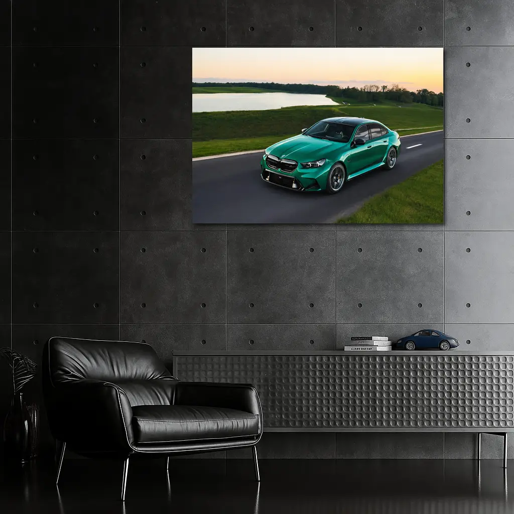 BMW M5 Green Sedan On Open Road – Wall Art