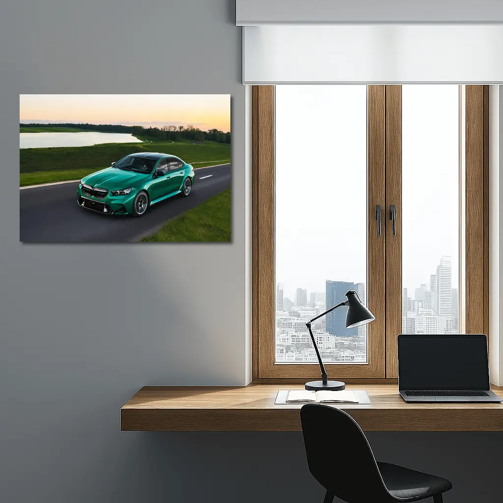 BMW M5 Green Sedan On Open Road – Wall Art