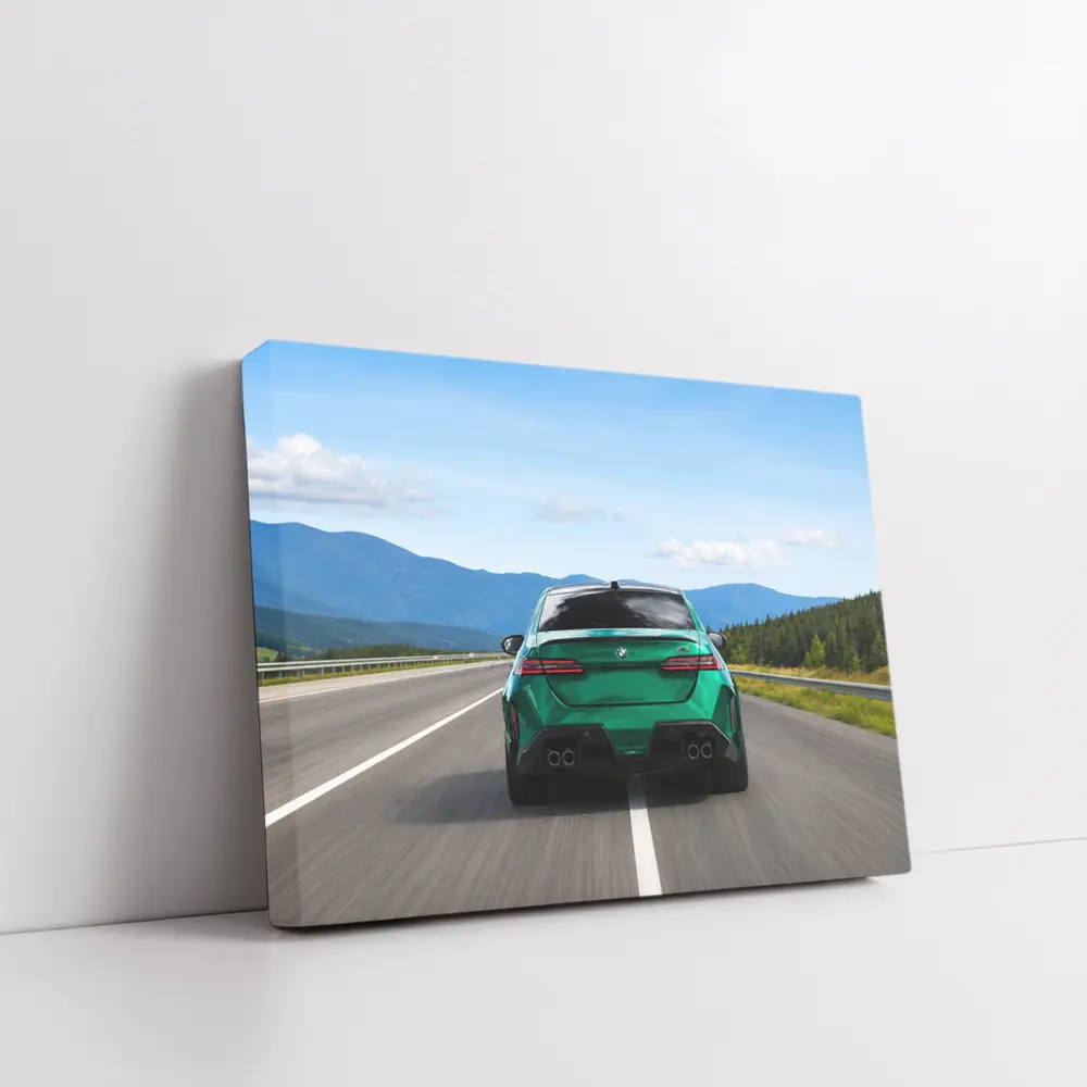 Green BMW M5 Sedan Speeding On Highway – Wall Art