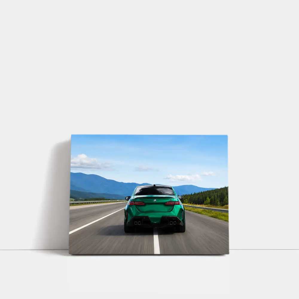Green BMW M5 Sedan Speeding On Highway – Wall Art