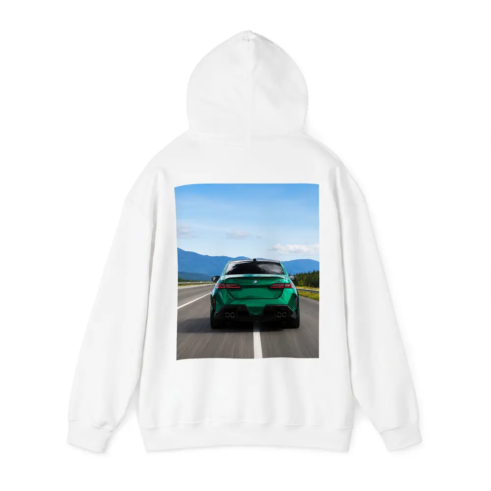Green BMW M5 Sedan Speeding On Highway – Hoodies