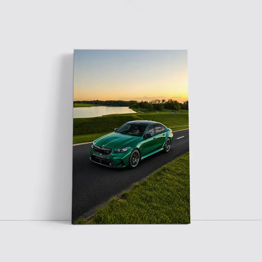 BMW M5 Green Sedan Sunset Road – Wall Art