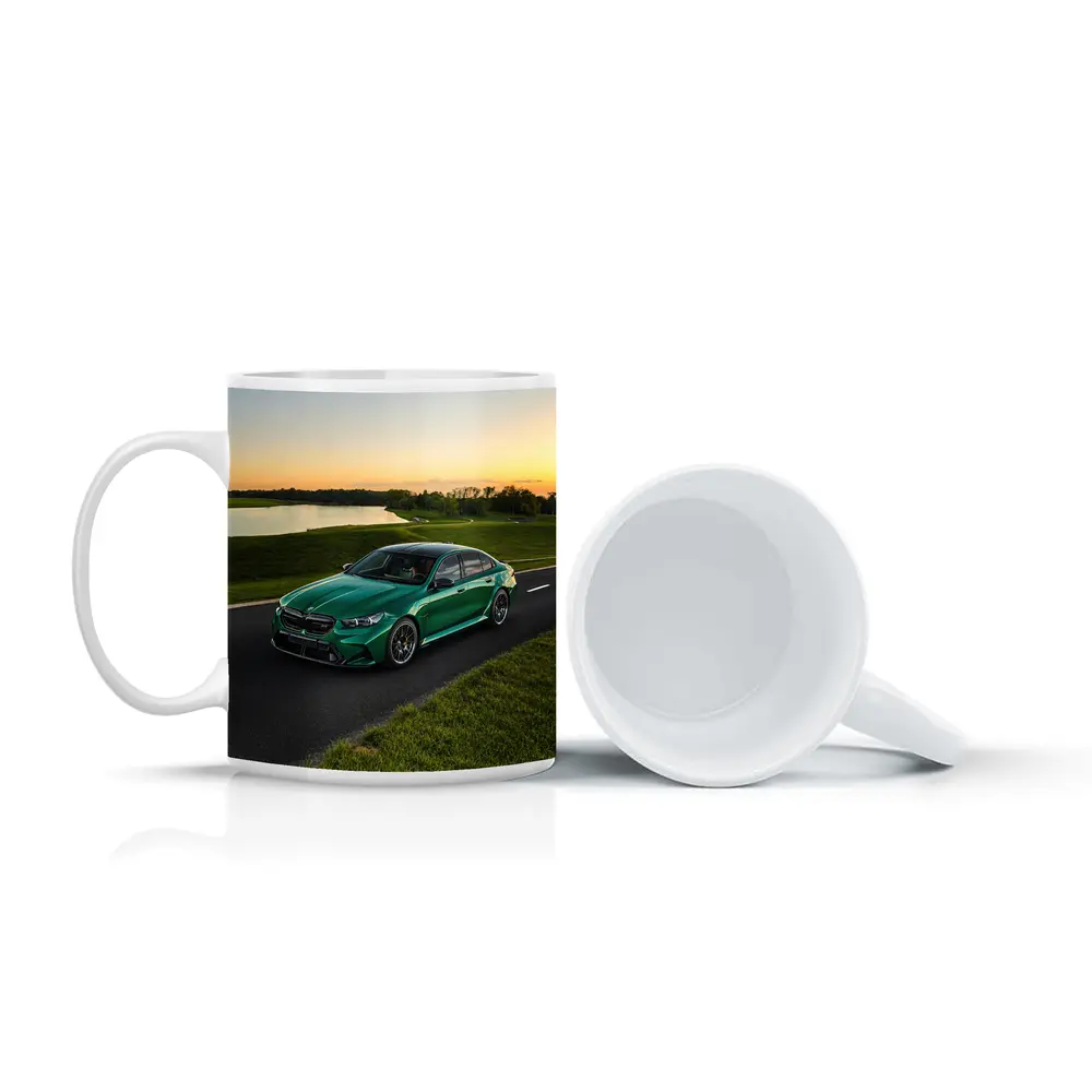 BMW M5 Green Sedan Sunset Road – Mugs