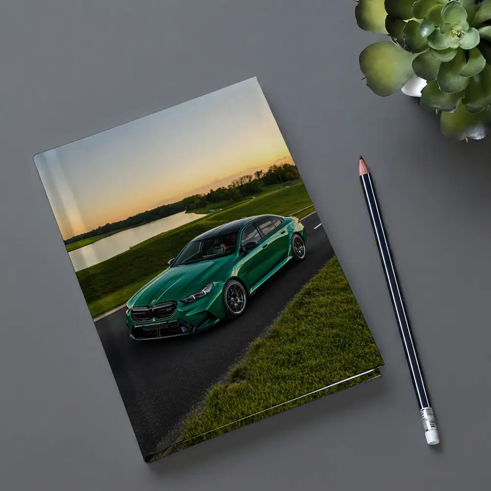 BMW M5 Green Sedan Sunset Road – Notebooks