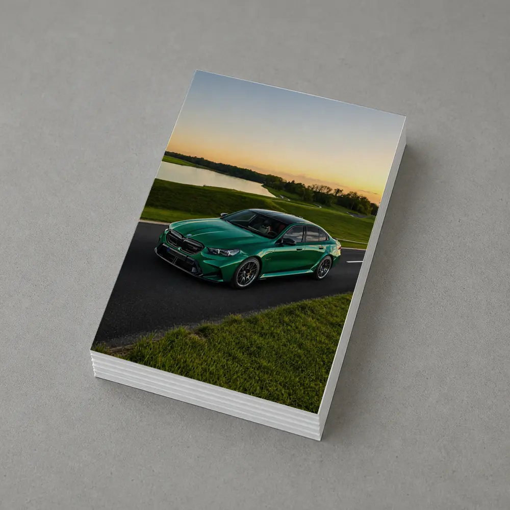 BMW M5 Green Sedan Sunset Road – Postcards