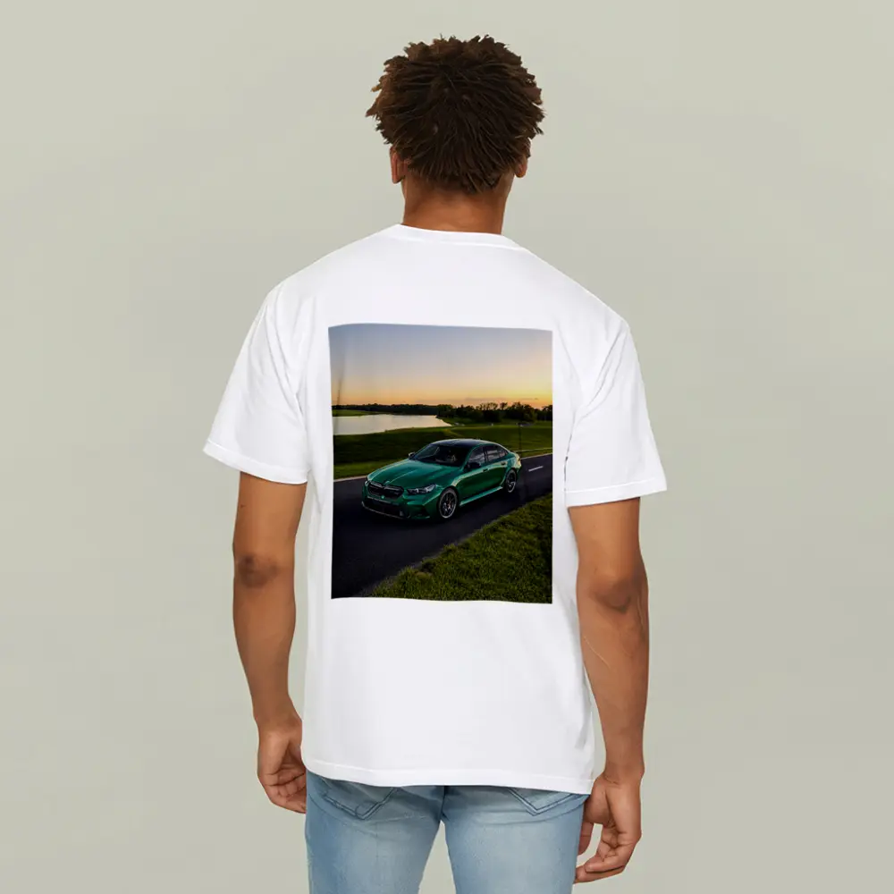 BMW M5 Green Sedan Sunset Road – T-Shirts