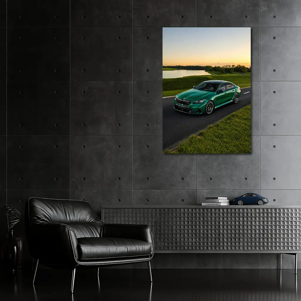 BMW M5 Green Sedan Sunset Road – Wall Art