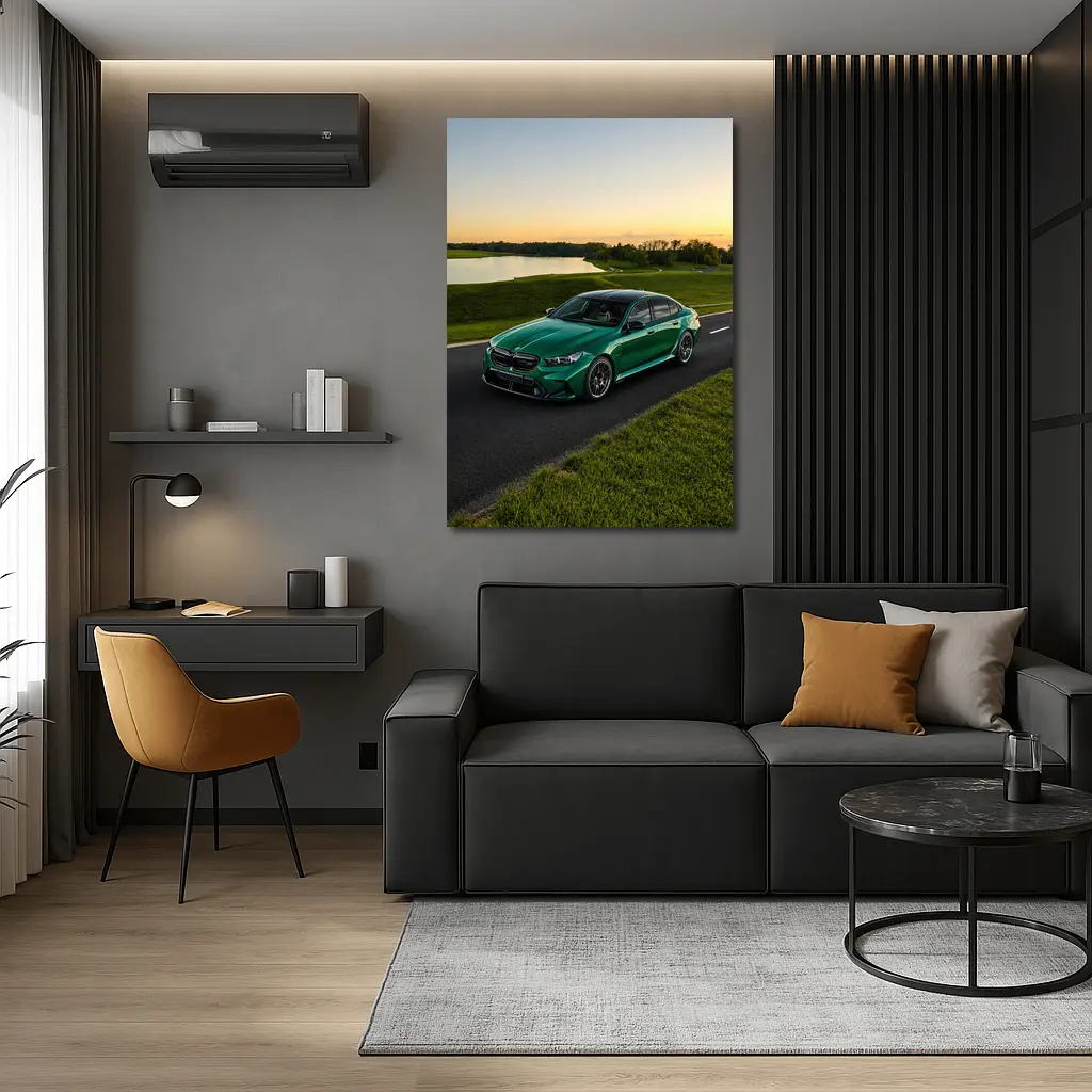 BMW M5 Green Sedan Sunset Road – Wall Art