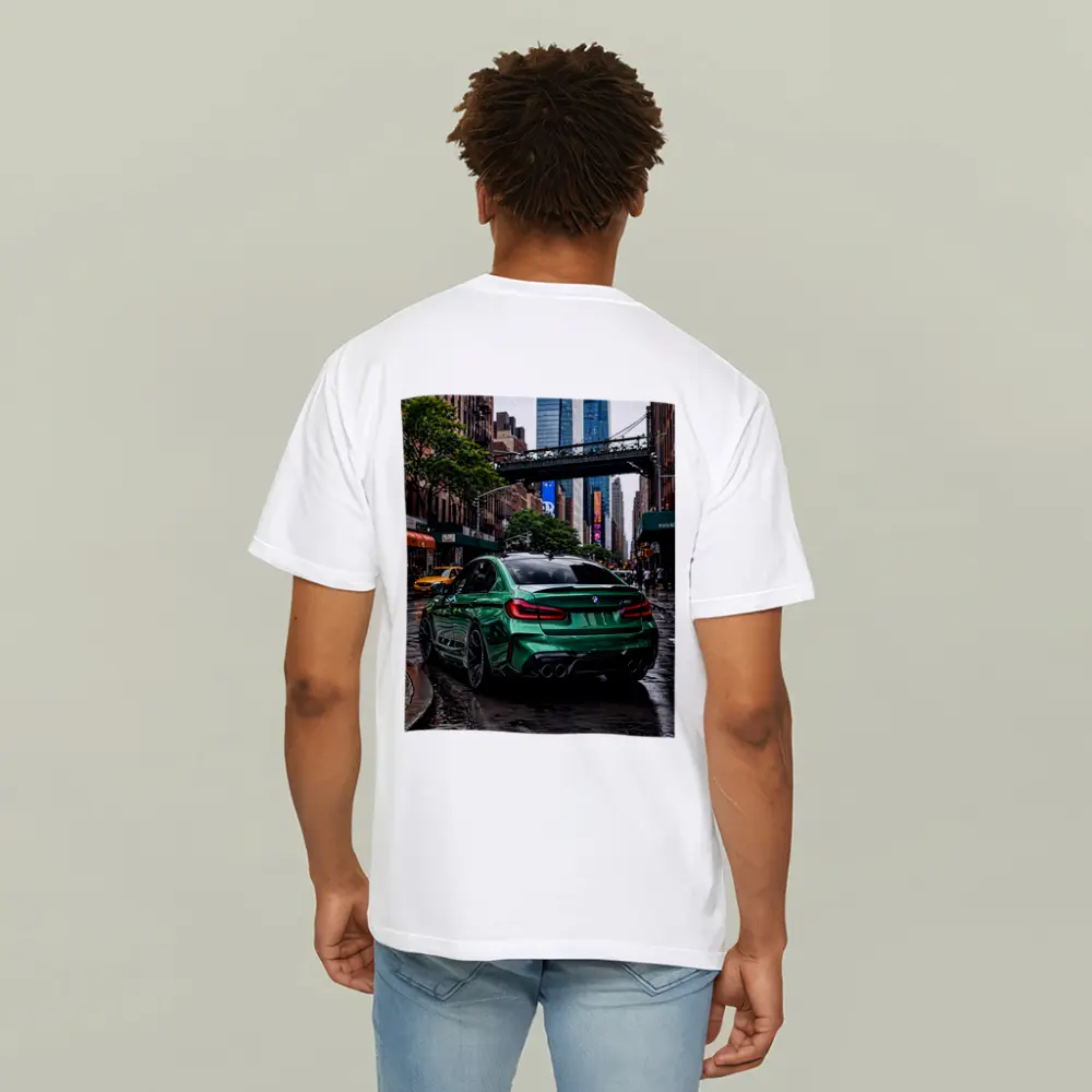 BMW M5 Green Rear New York Street – T-Shirts