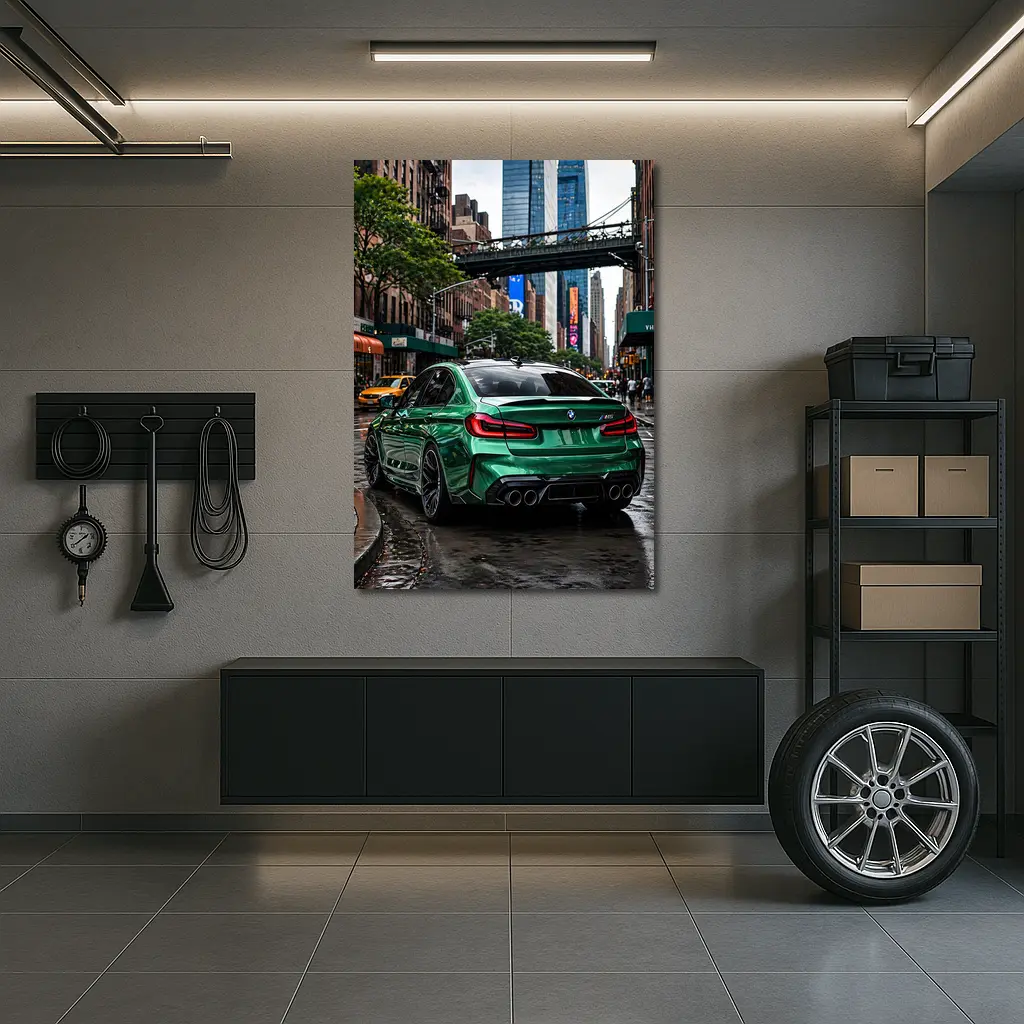 BMW M5 Green Rear New York Street – Wall Art