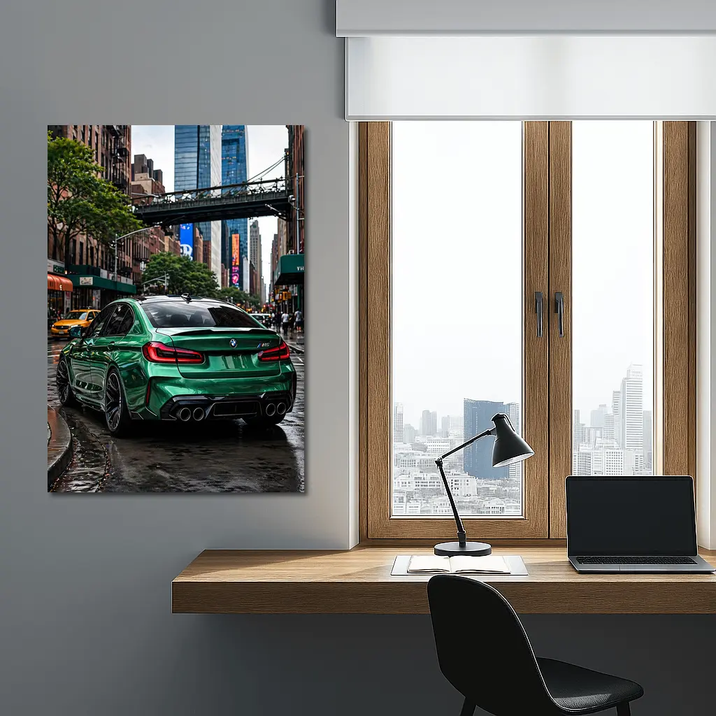 BMW M5 Green Rear New York Street – Wall Art