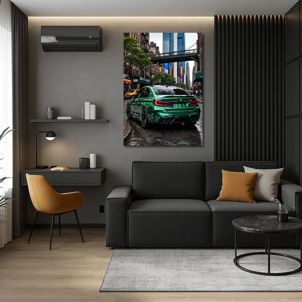 BMW M5 Green Rear New York Street – Wall Art