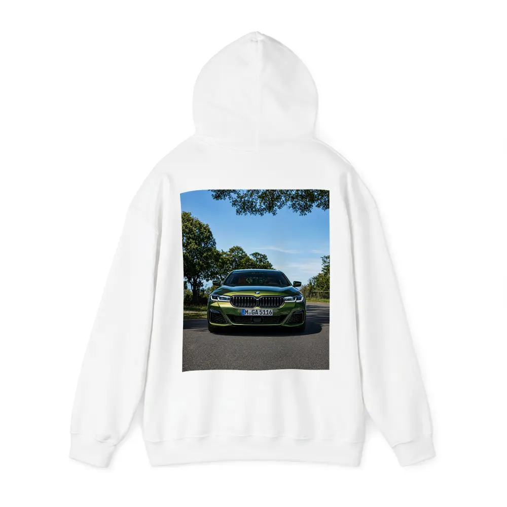 BMW 5 Series Green Front View Road – Hoodies