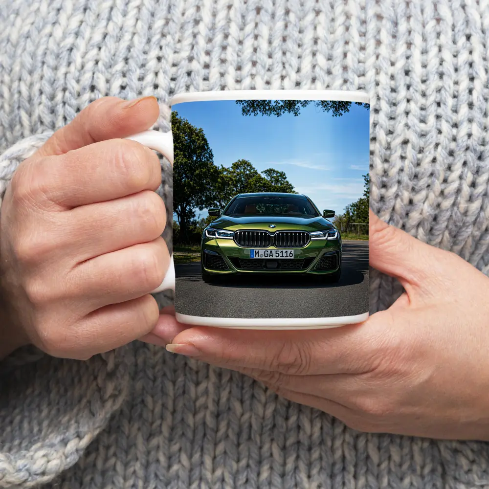 BMW 5 Series Green Front View Road – Mugs