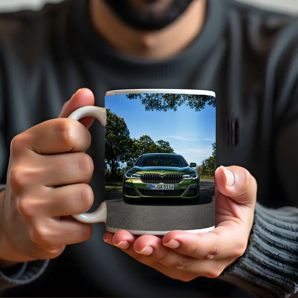 BMW 5 Series Green Front View Road – Mugs