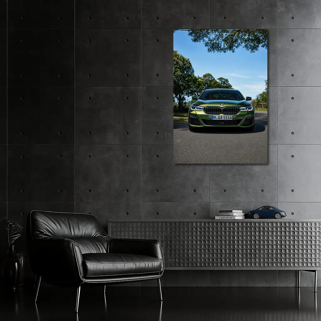 BMW 5 Series Green Front View Road – Wall Art