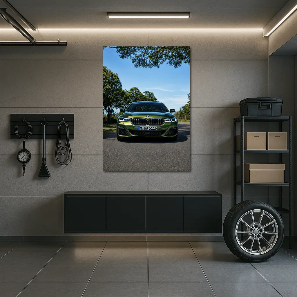 BMW 5 Series Green Front View Road – Wall Art