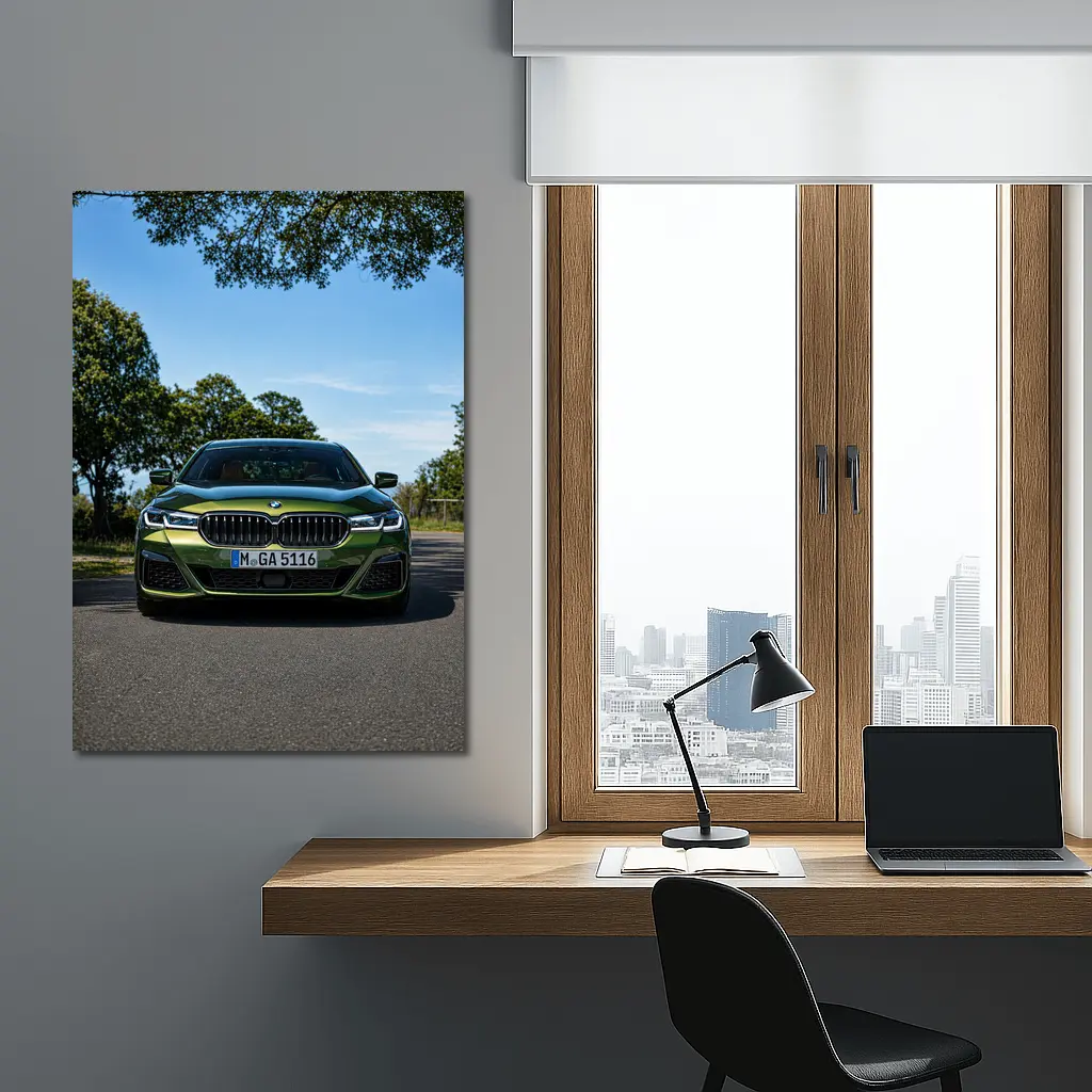 BMW 5 Series Green Front View Road – Wall Art