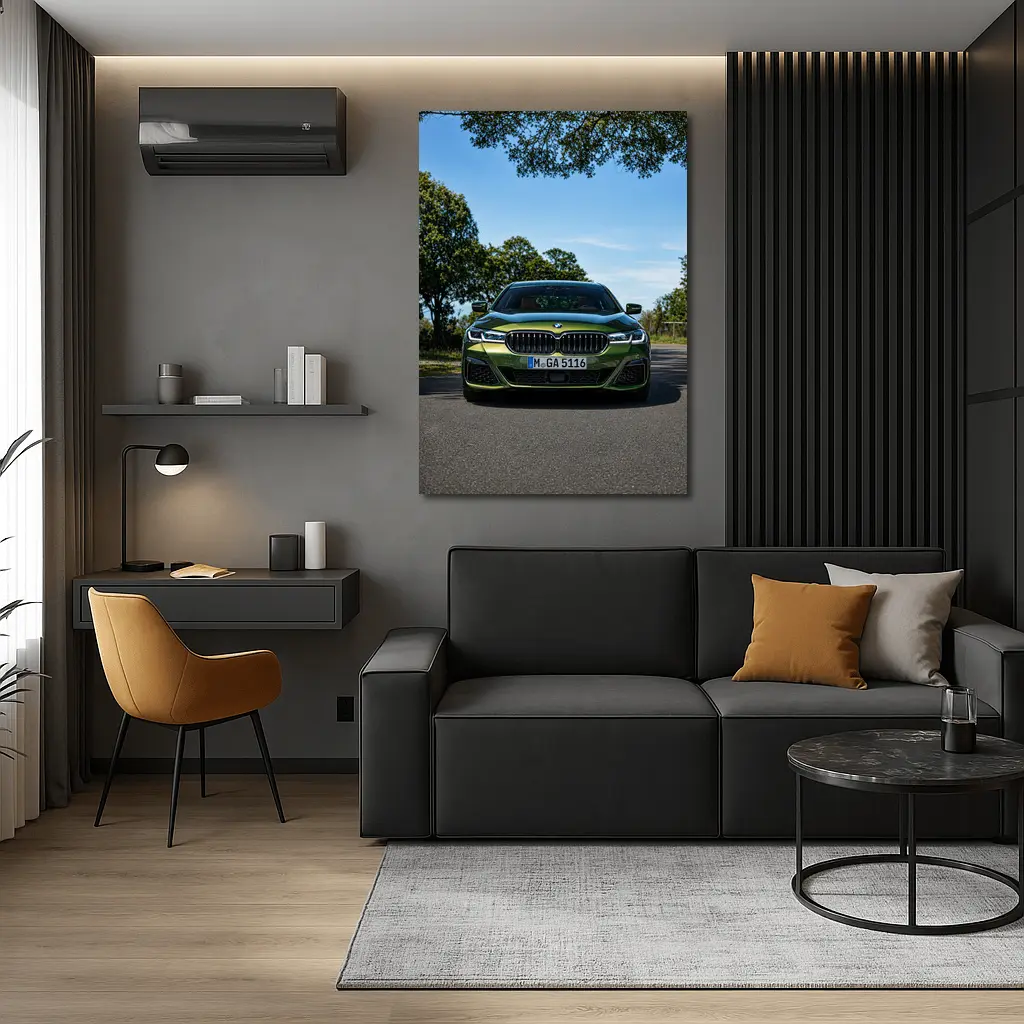 BMW 5 Series Green Front View Road – Wall Art
