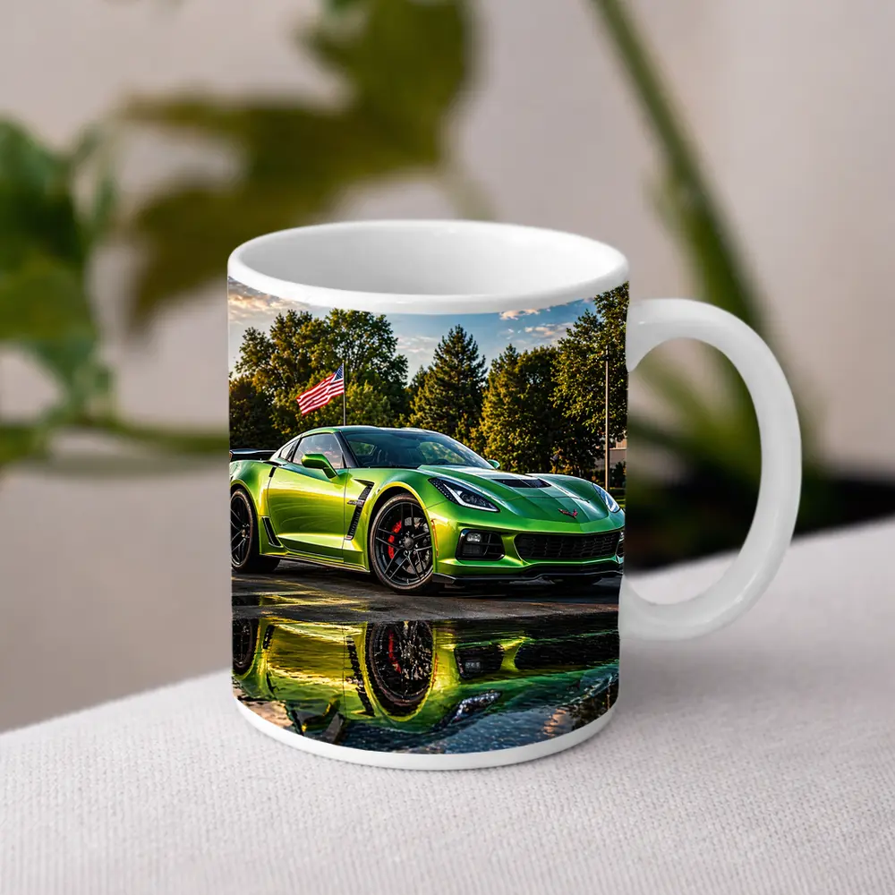Green Chevrolet Corvette ZR1 American Flag – Mugs