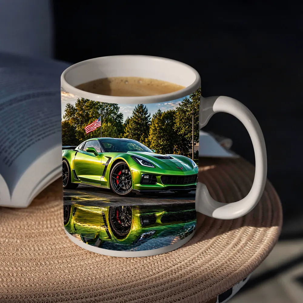 Green Chevrolet Corvette ZR1 American Flag – Mugs