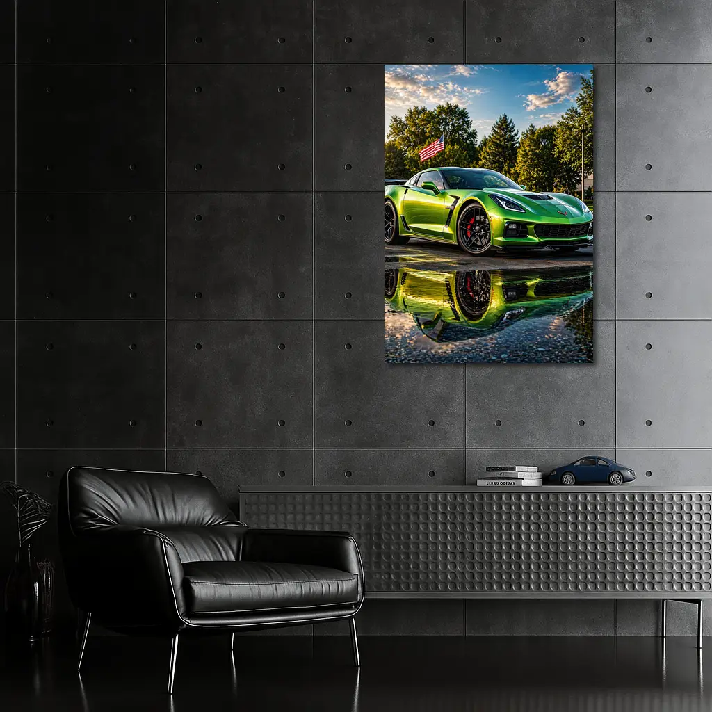 Green Chevrolet Corvette ZR1 American Flag – Wall Art