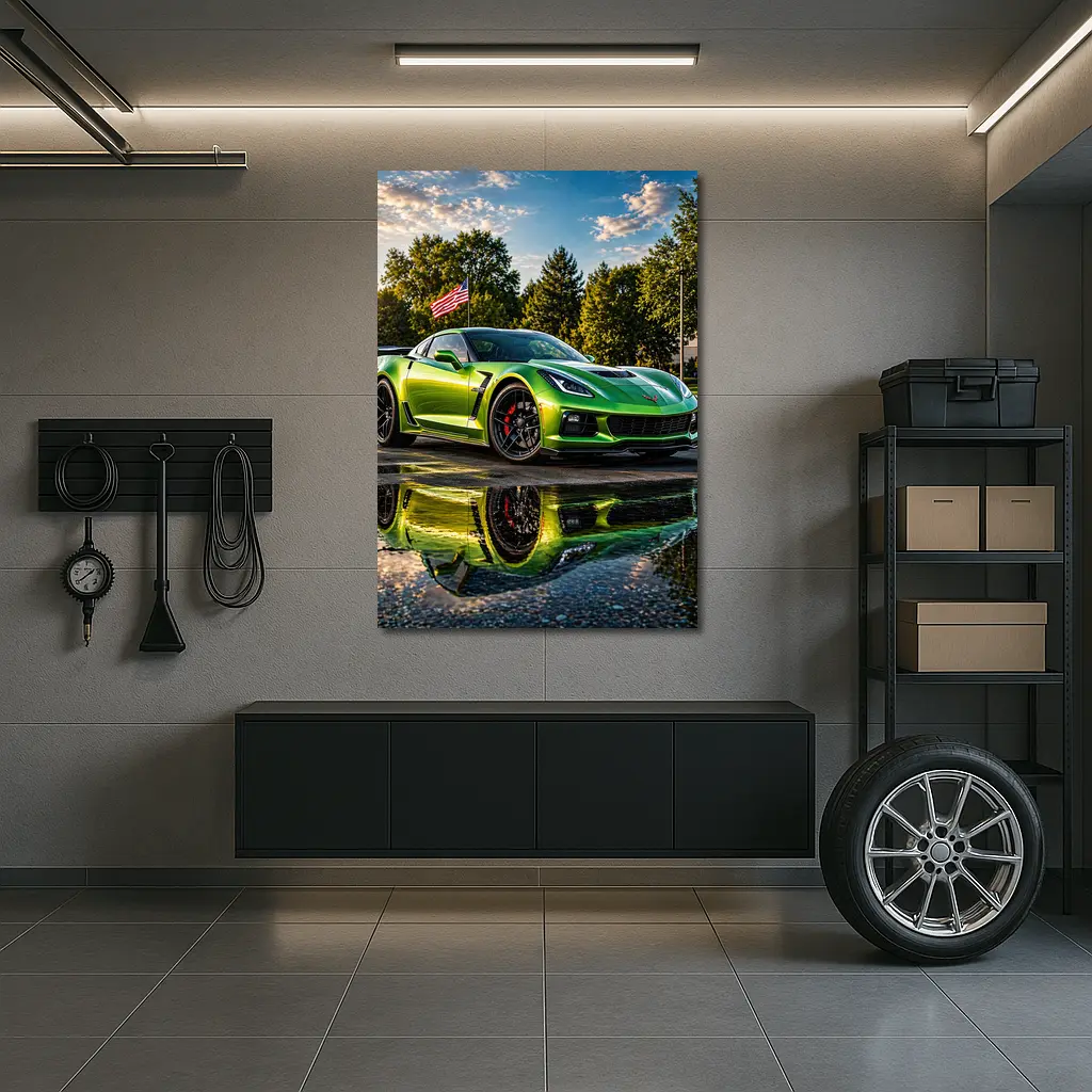 Green Chevrolet Corvette ZR1 American Flag – Wall Art