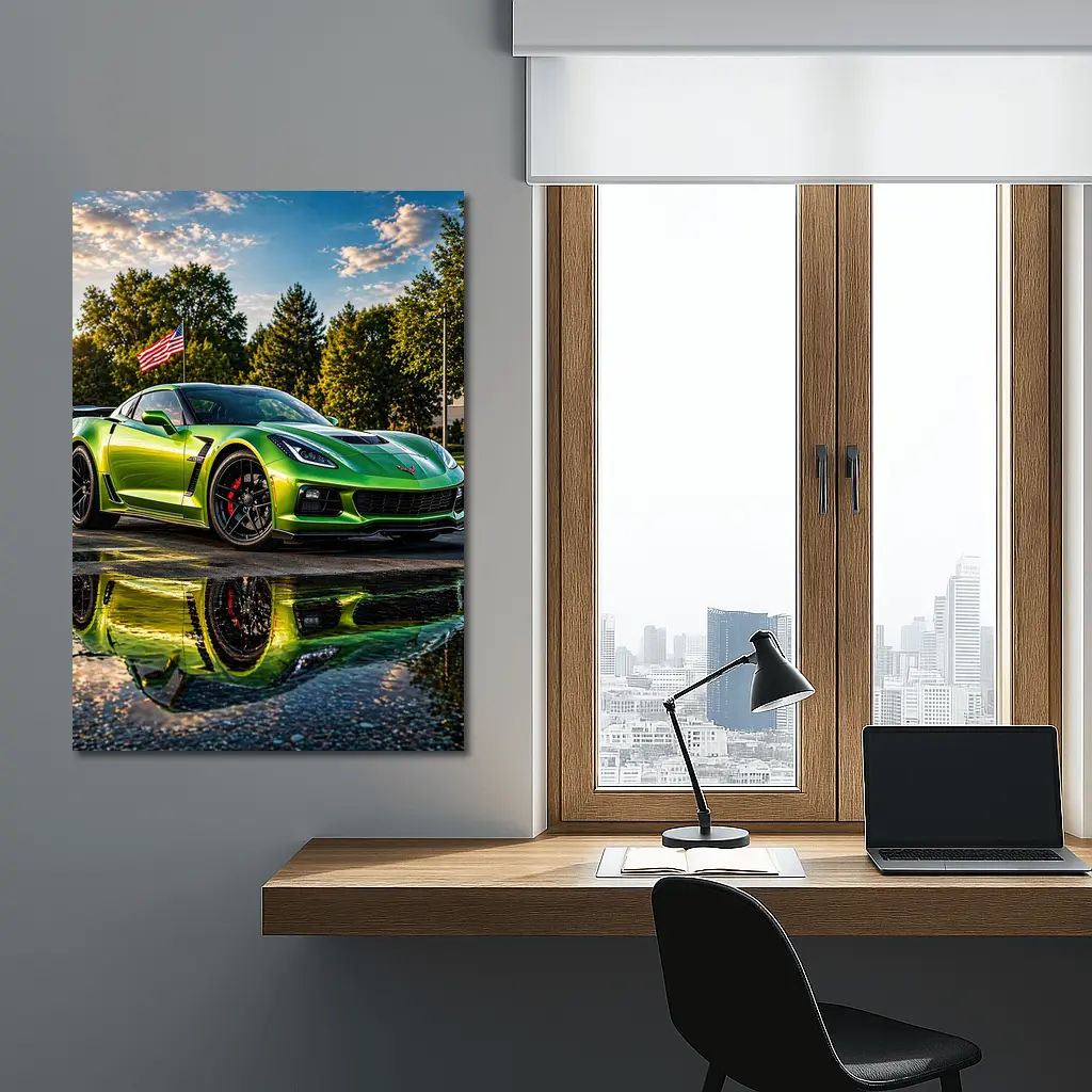Green Chevrolet Corvette ZR1 American Flag – Wall Art
