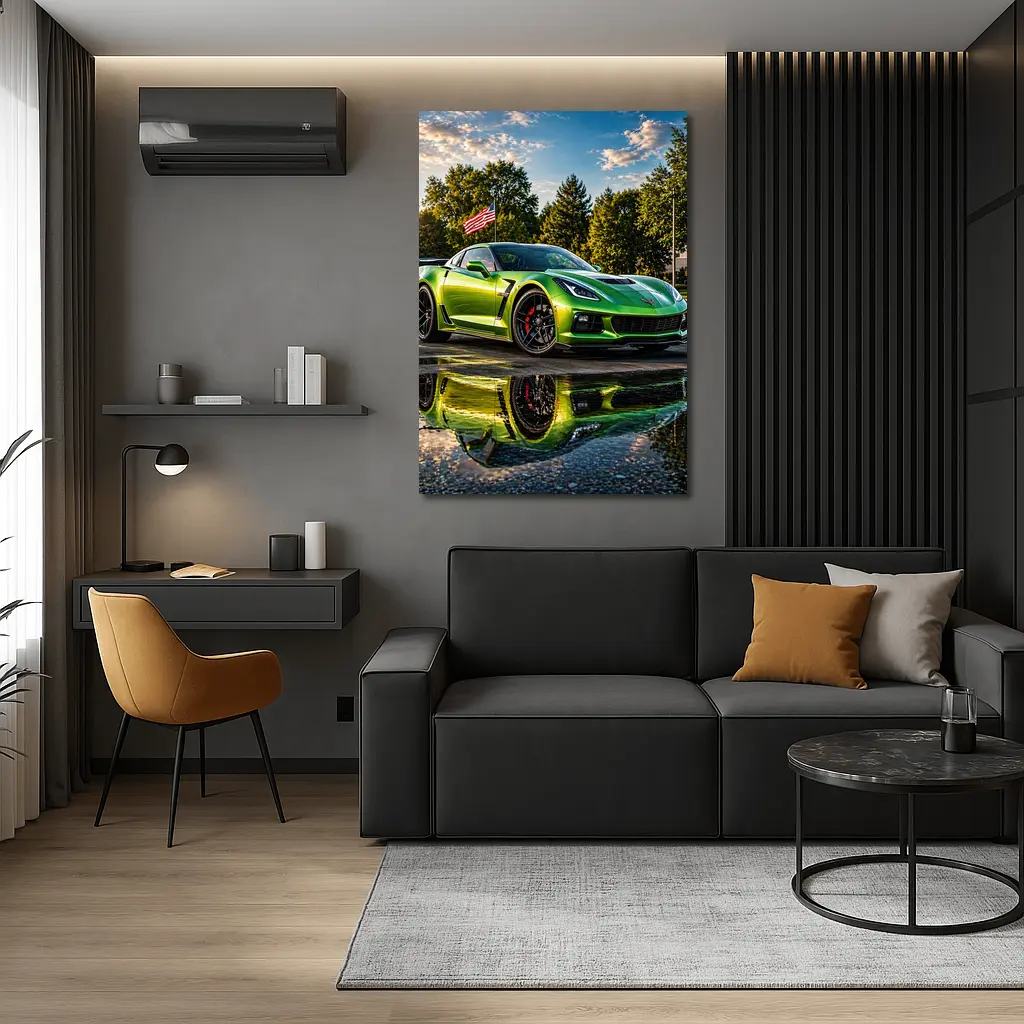 Green Chevrolet Corvette ZR1 American Flag – Wall Art