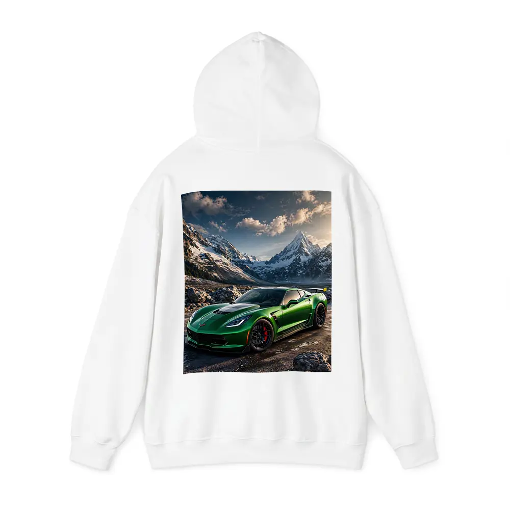 Green Chevrolet Corvette Z06 Mountain Background – Hoodies