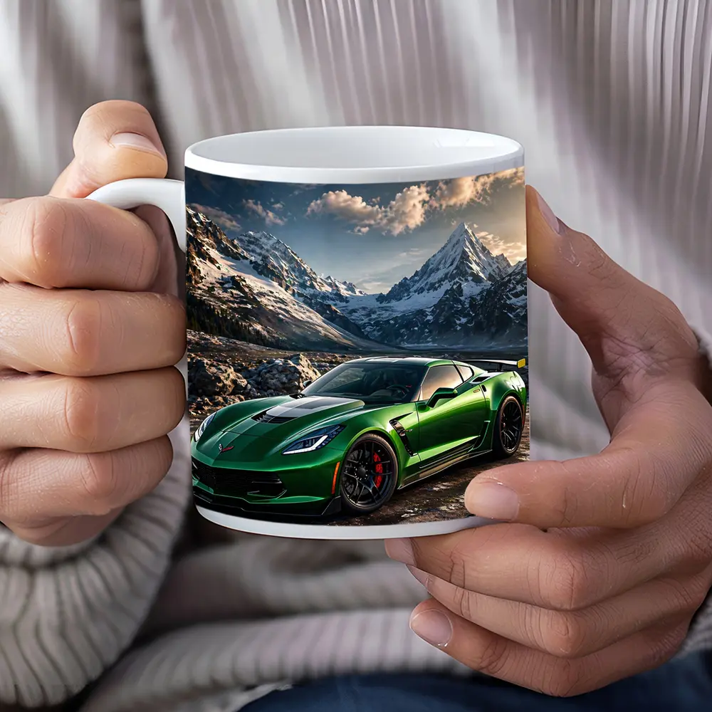Green Chevrolet Corvette Z06 Mountain Background – Mugs
